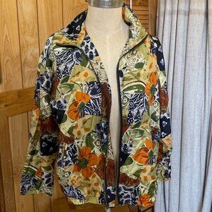 Vintage Floral Bomber Jacket  Bold 80s/90s Print  100% Silk  Size M